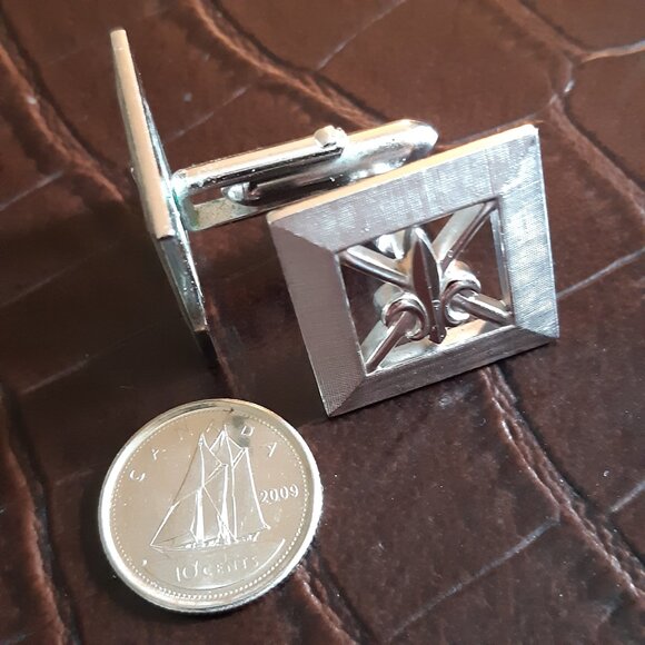 Swank Fleur De Lis Vintage Cuff Links Silver Tone ,7/8" Square - Picture 6 of 8